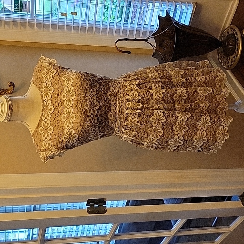 ALTAR'D STATE taupe cream lace sleeveless open back gathered skirt sz XYZ Small…